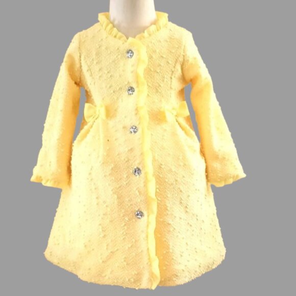 Nanette Baby Textured Yellow Coat 24M Ruffle Trim Clear Sparkle Weaved Jacket - Picture 1 of 9